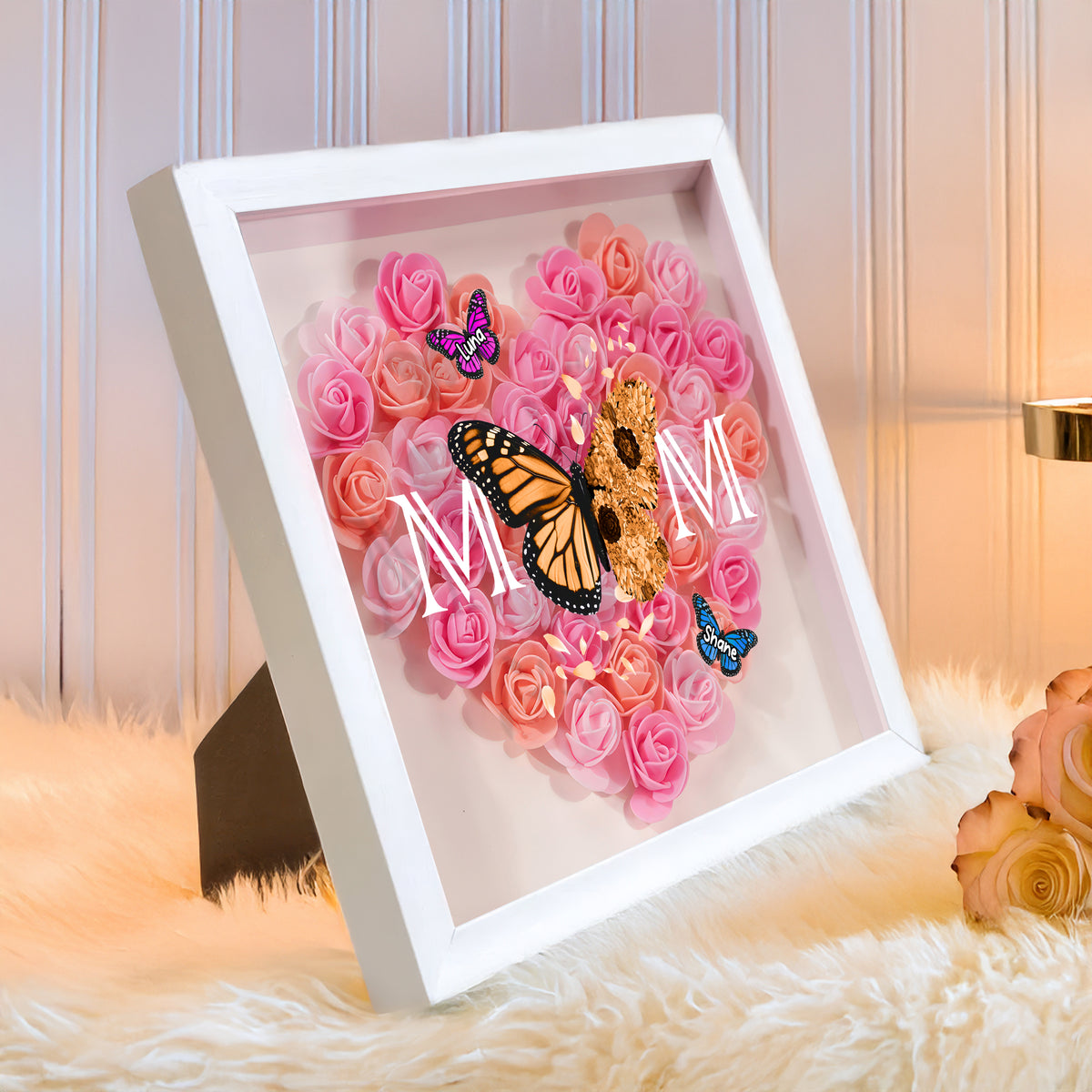 We Love You Mom - Personalized Butterfly Mom Flower Shadow Box CH07 895460