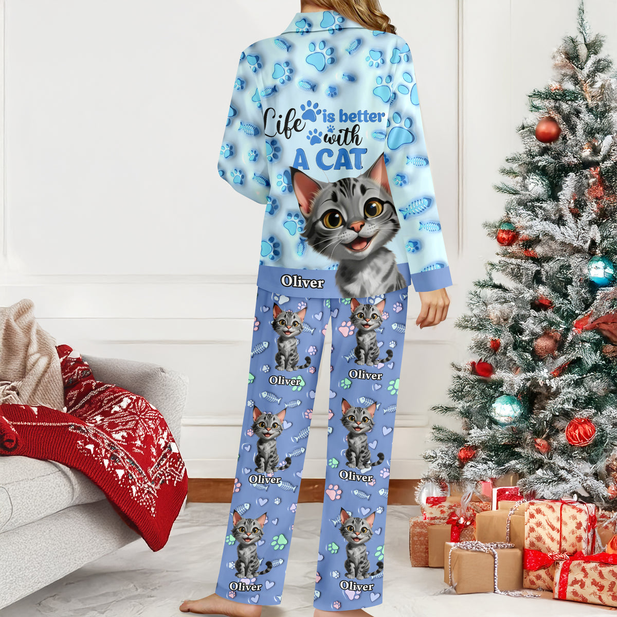 Custom Cat Name Life Is Better With Cats 3D Effect Pajamas LM32 895933