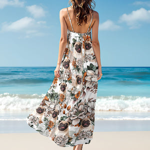 Custom Dog Photo Floral Style Women's V-Neck Cami Maxi Dress HO82 893598