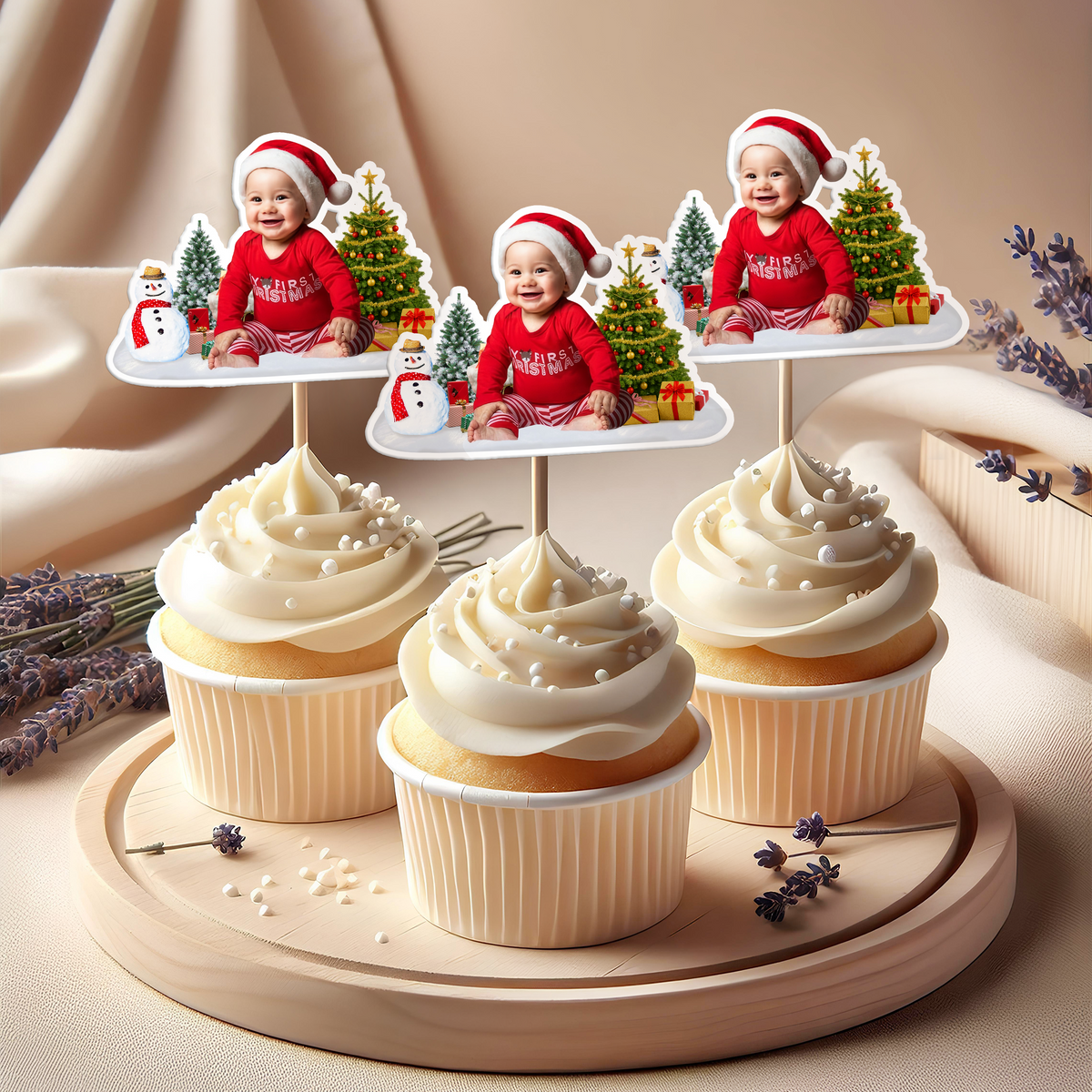 Custom Photo Cute Baby Christmas Cupcake Topper CH07 899770