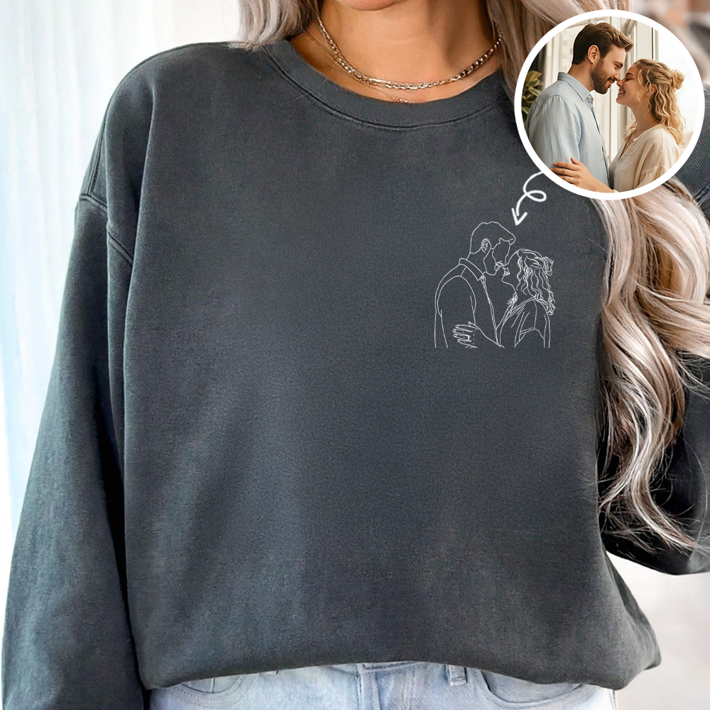 Custom Portrait Photo Drawing Style Couple Dark Shirt Gift For Valentine's Day HO82 900746