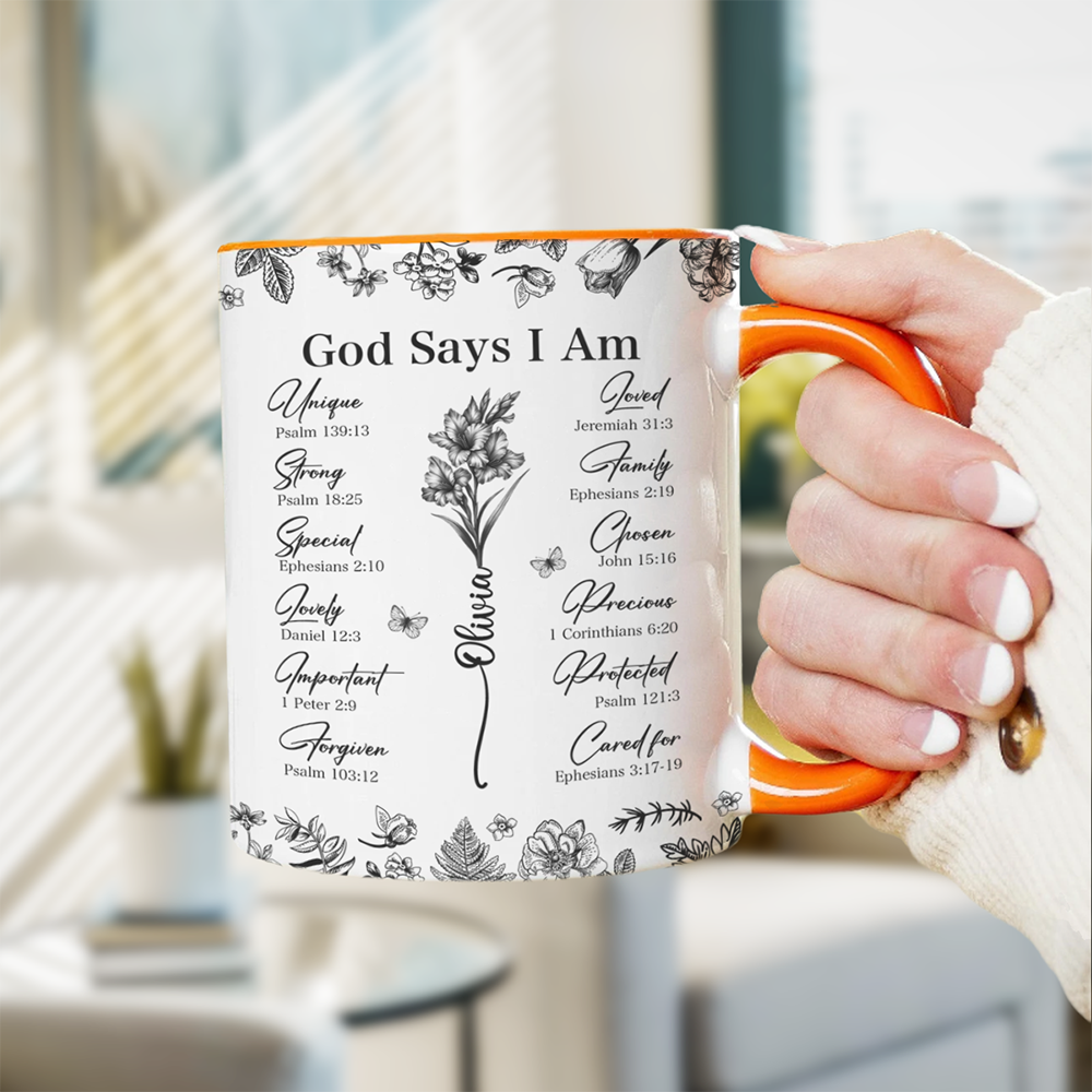 God Says You Are Christian Gift Toile De Jouy Birth Flower Accent Mug HO82 894650
