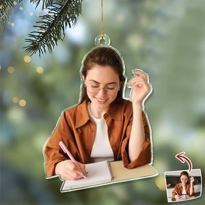 Custom Photo A Guy Addicted To Reading Books Acrylic Ornament For Book Lovers HO82 894740