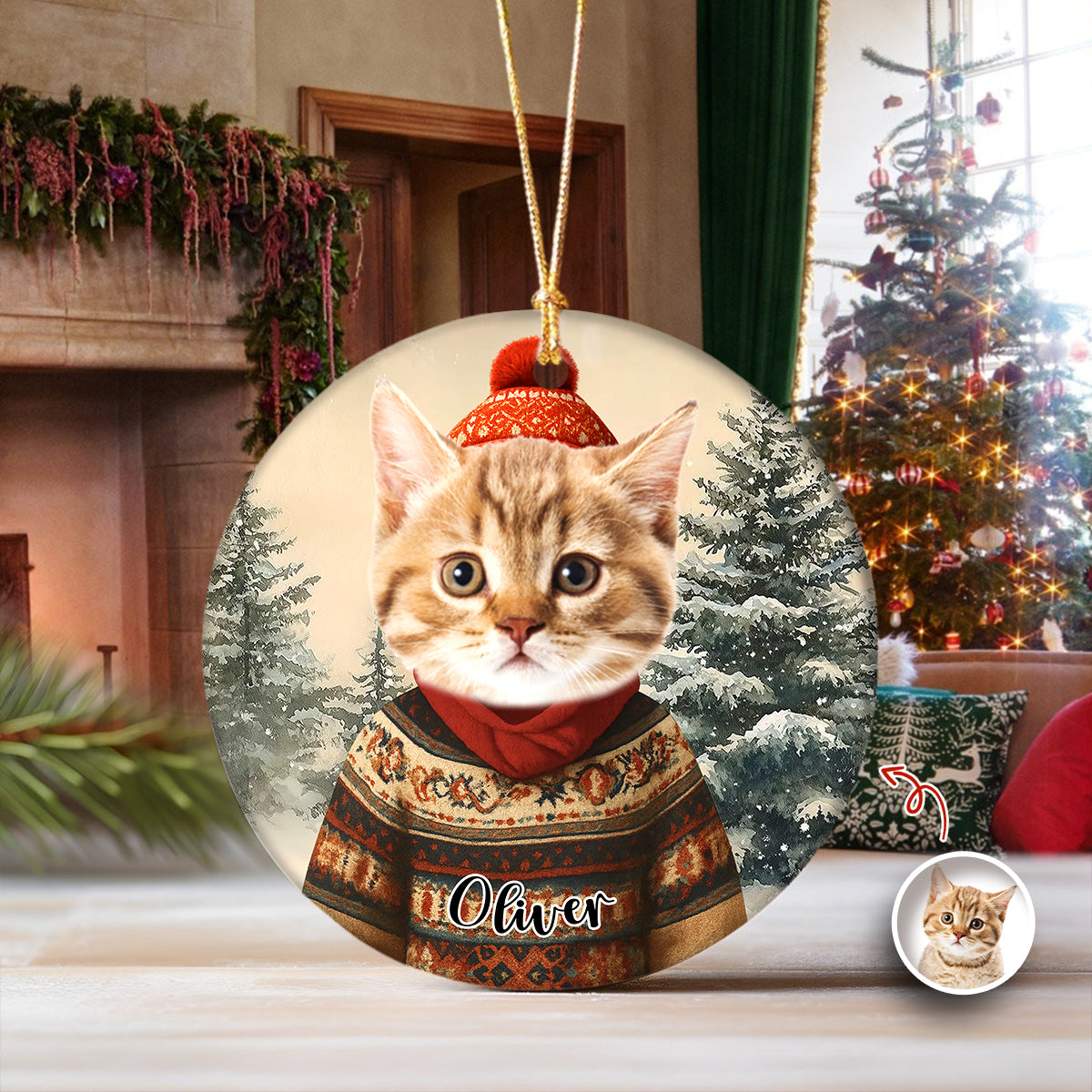 Custom Dog Cat Photo With Winter Outfits Ceramic Ornament Personalized Gift For Pet Lovers HO82 894932
