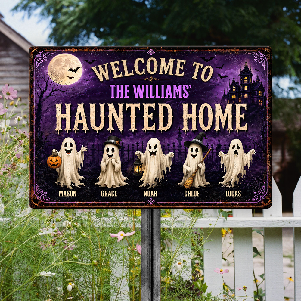 Personalized Spooky Ghost Haunted Home Metal Sign Halloween Home Decoration, Trick or Treat Decor LM32 669647