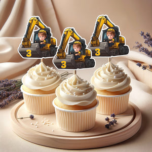 Custom Face Photo Excavator Lovers Cupcake Toppers Personalised Birthday Gift Party Decor HO82 893572