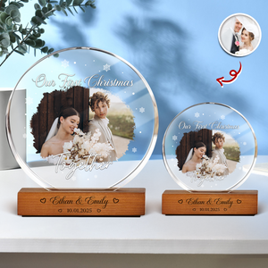 Custom Photo Our First Christmas As Mr & Mrs Couple Round Acrylic Frame Block HA75 898012