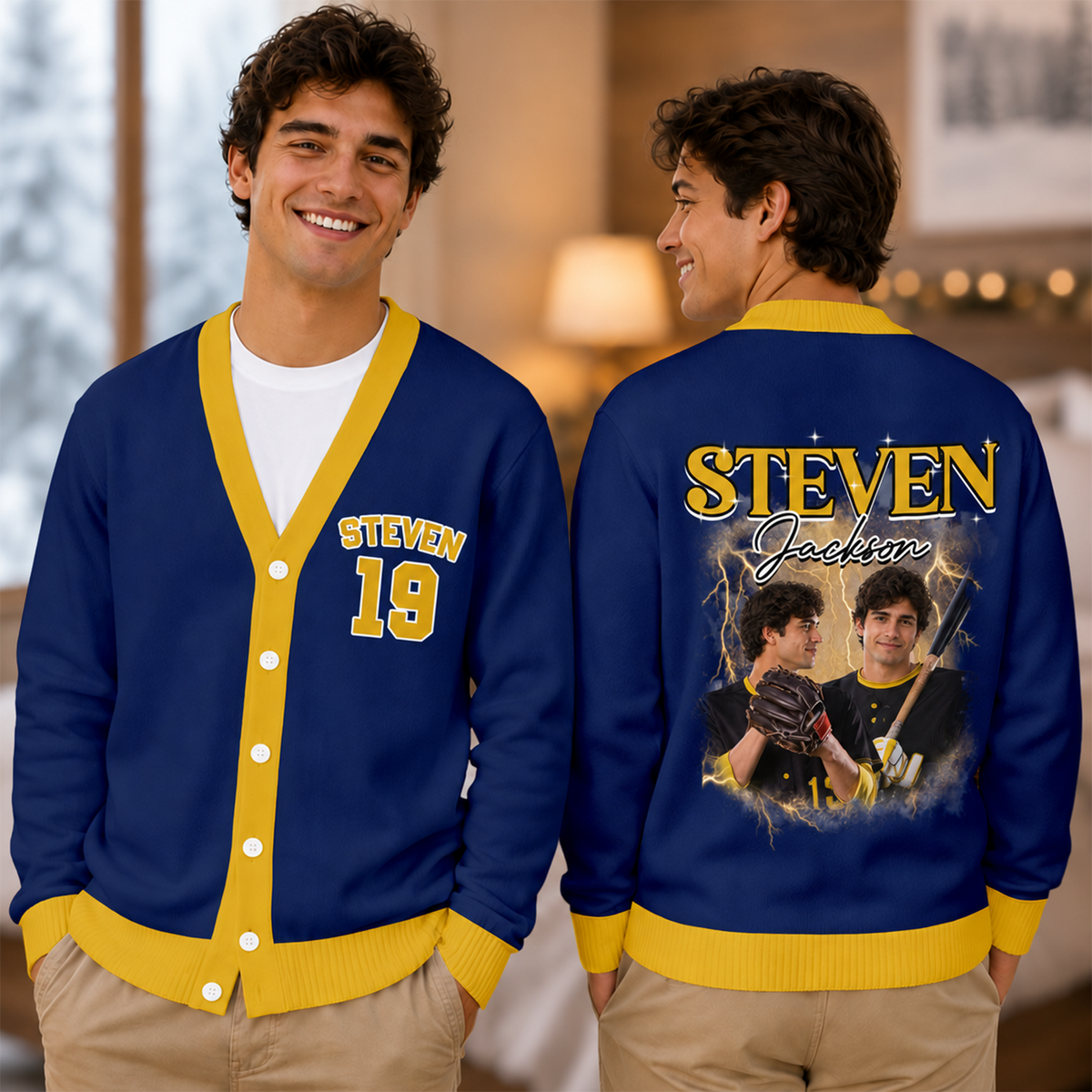 Custom Portrait Photo With Retro Style Sporty Gift For Baseball Lovers V-neck Cardigan HO82 903552