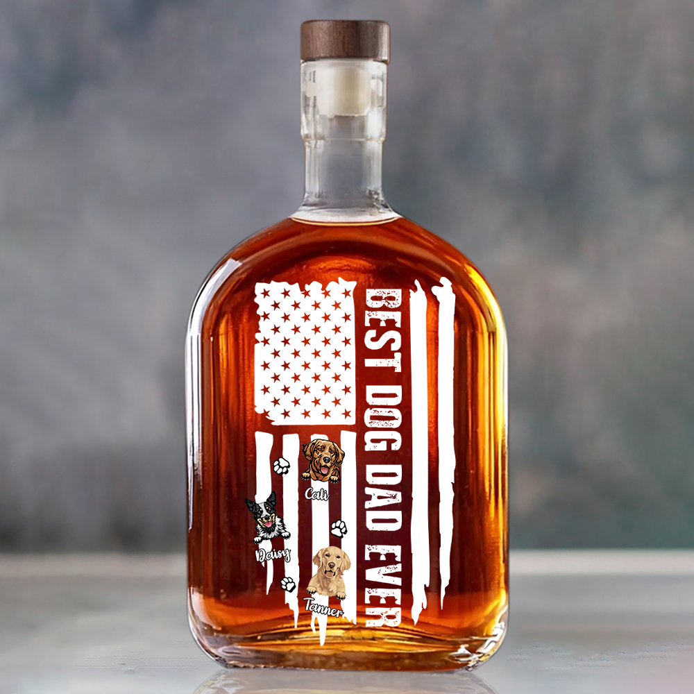 Personalized Gift To Best Dog Dad Ever Paw American Flag Whiskey Bottle LM32 893595