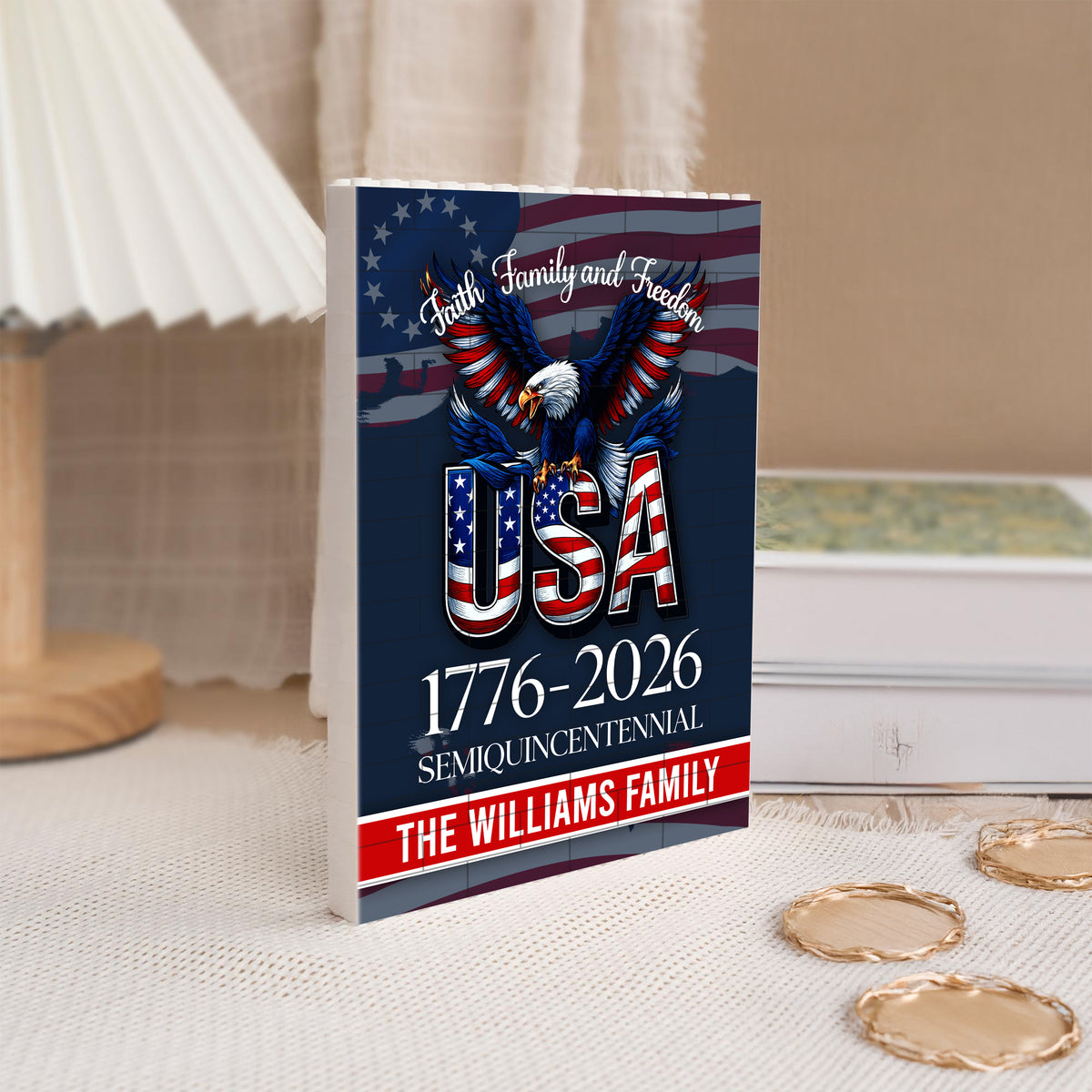 Custom Name Faith, Family & Freedom America Patriotic Building Brick Blocks HA75 920540