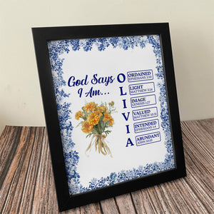 Custom Name Letter God Says I Am Flower Toile De Jouy Style Picture Frame LM32 895389