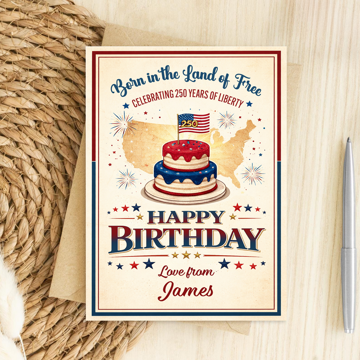 Custom Name Born in the Land of Free - Celebrating 250 Years Of Liberty Birthday Card LM32 897851