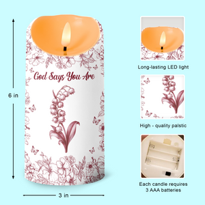 God Says I Am Name Letter In Bible Toile De Jouy Style - Personalized Led Candle CH07 896958