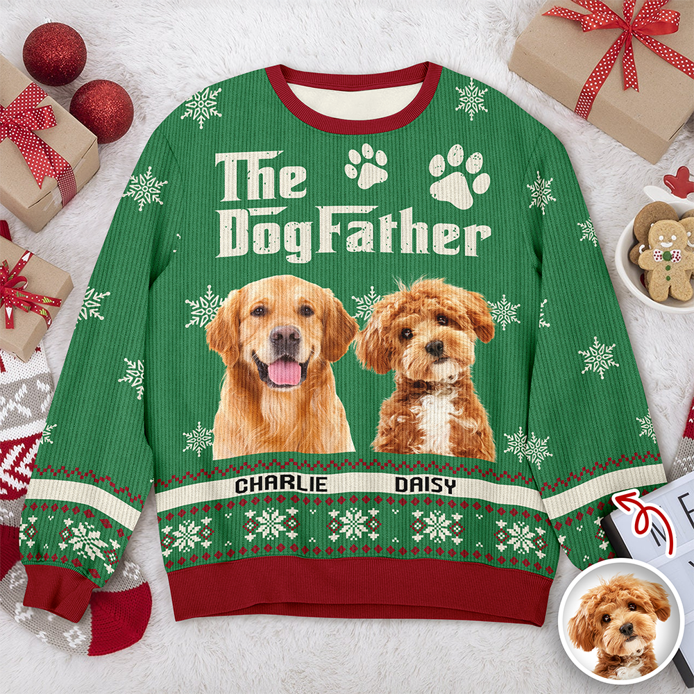 Custom Photo The Dogfather - Personalized Christmas Ugly Sweater CH07 896678
