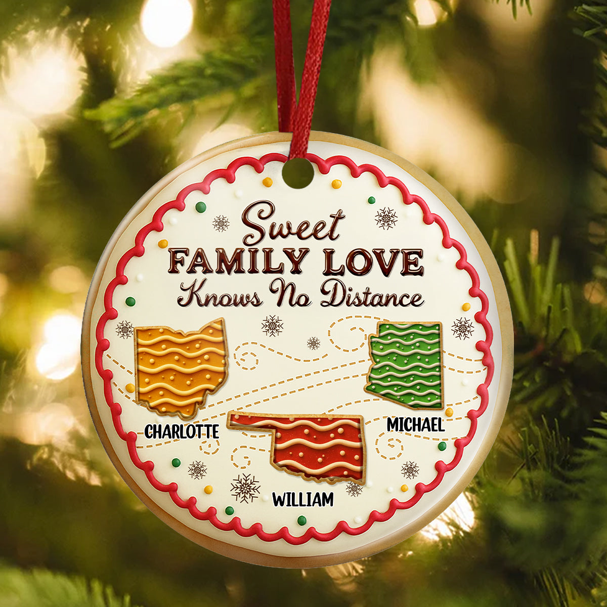 Sweet Family Love Knows No Distance - Personalized 3D Effect Ceramic Ornament LM32 897109