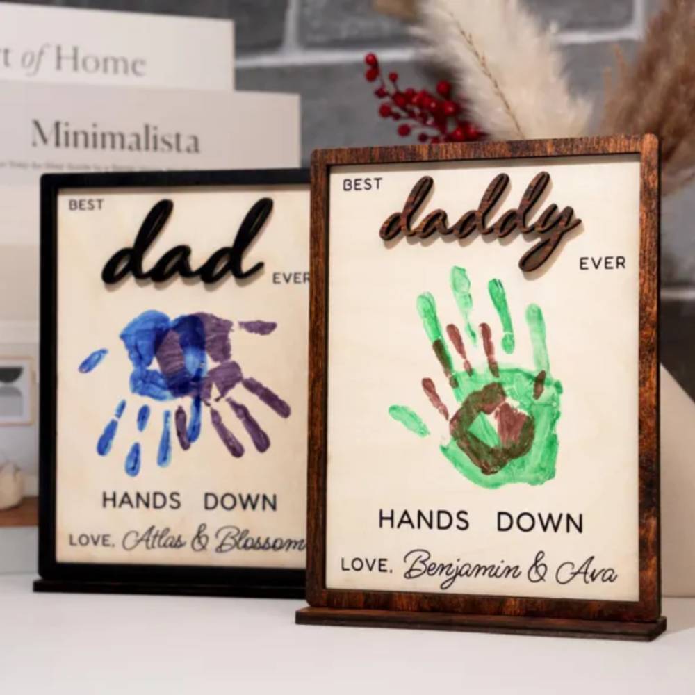 Personalized Hands Down Best Dad Ever 2-Layered Wooden Plaque - Father's Day Gift HO82 902554