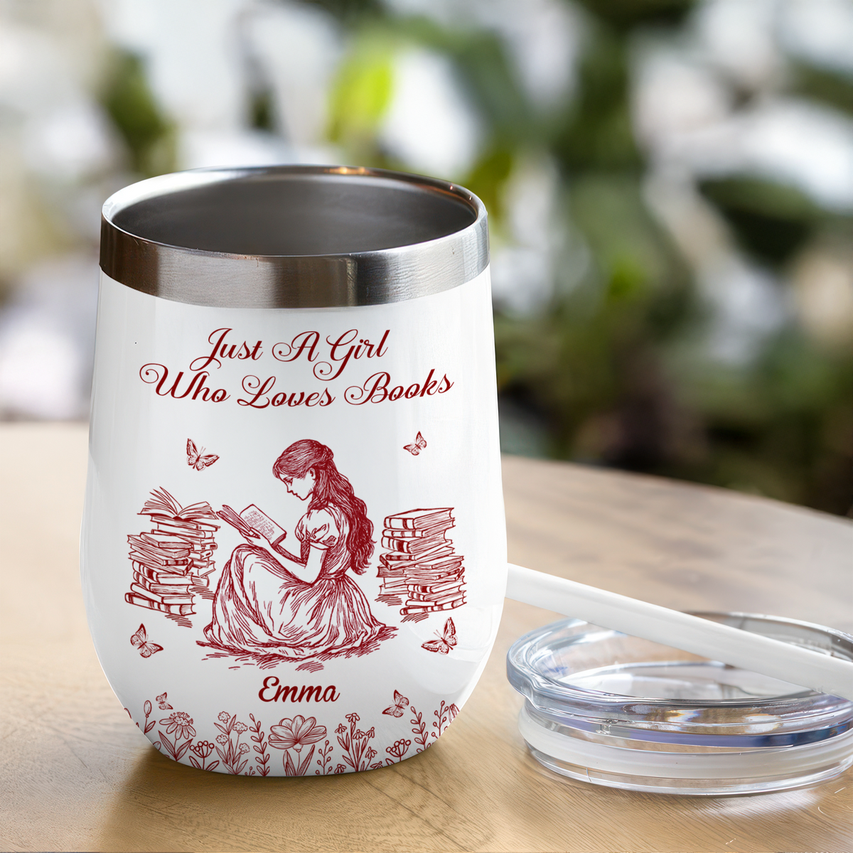 Personalized A Girl Who Loves Books Toile De Jouy Wine Tumbler LM32 893991