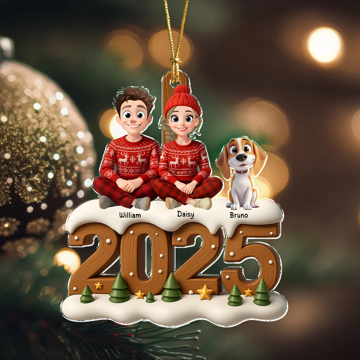 You & Me And The Dog Cozy Xmas Crew Acrylic Ornament Personalized Gift For Christmas HO82 900114