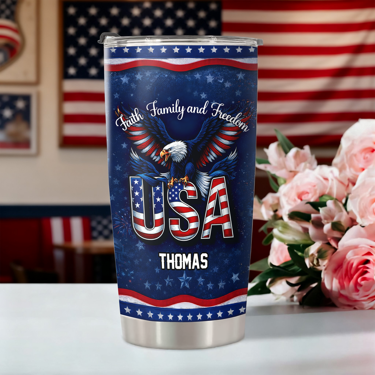 Custom Name Faith, Family & Freedom 250 Years Anniversary Fat Tumbler 1776–2026 CH07 910590