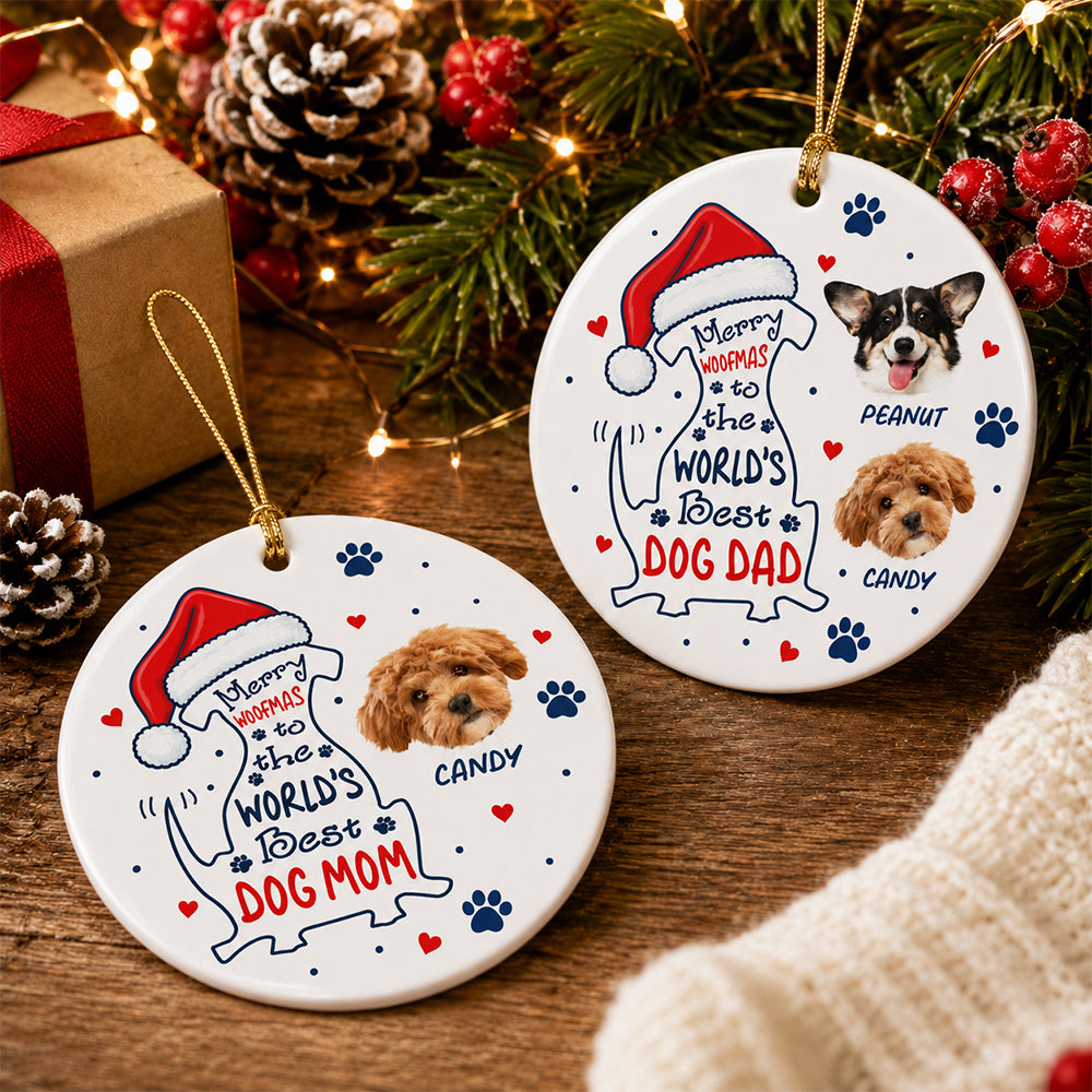 Custom Photo Merry Woofmas To The World Dog Ceramic Ornament HO82 903504