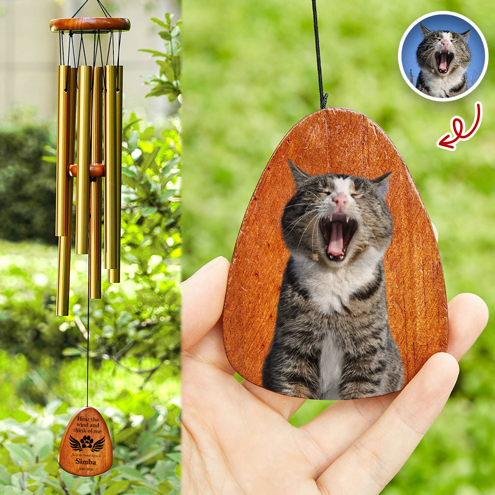 Personalized Pet Memorial Wind Chimes – Custom Photo Pet Loss Gift, In Loving Memory Outdoor Hanging Decor LM32 669523