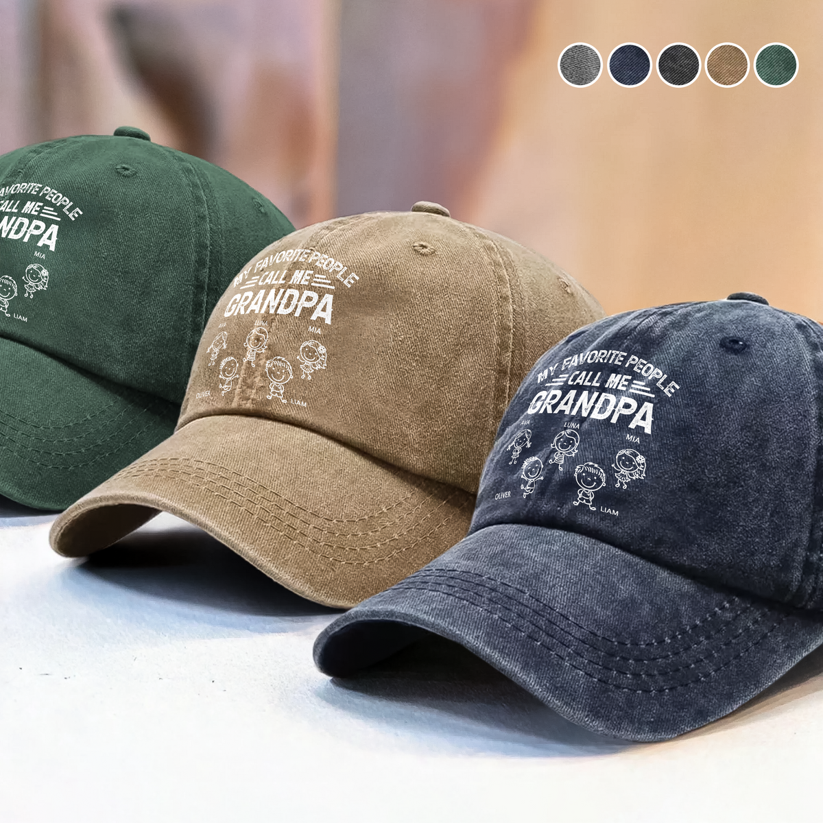 My Favorite People Call Me Papa Kid Stick Figures - Personalized Vintage Washed Denim Cap HO82 900418