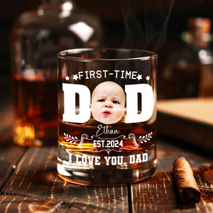 Custom Photo First Time To Be Dad Monogram Letter Engraved Whiskey Glass LM32 893551