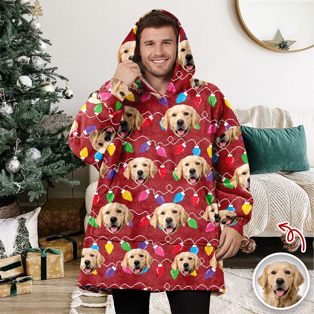 Custom Photo With Colorful Christmas Lights Hoodie Blanket For Dog Cat Lovers HA75 898288