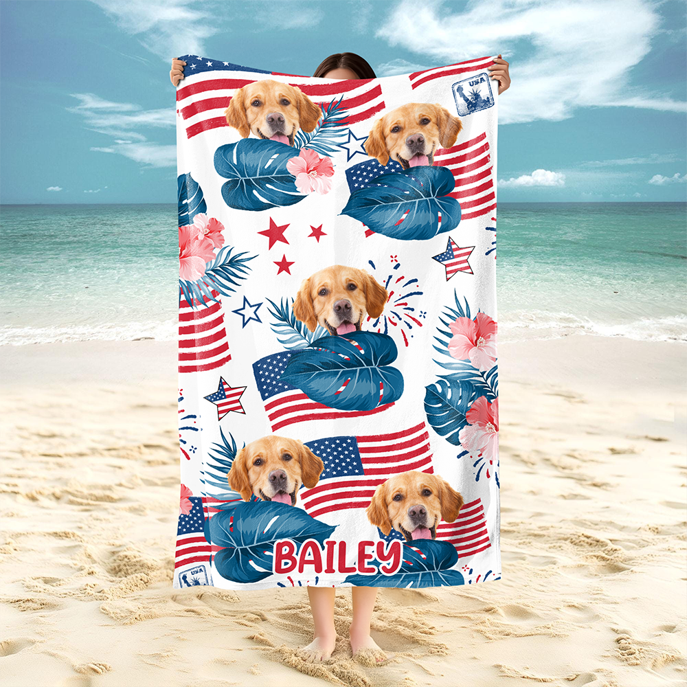 Custom Dog Photo Independence Day Beach Towel CH07 895812