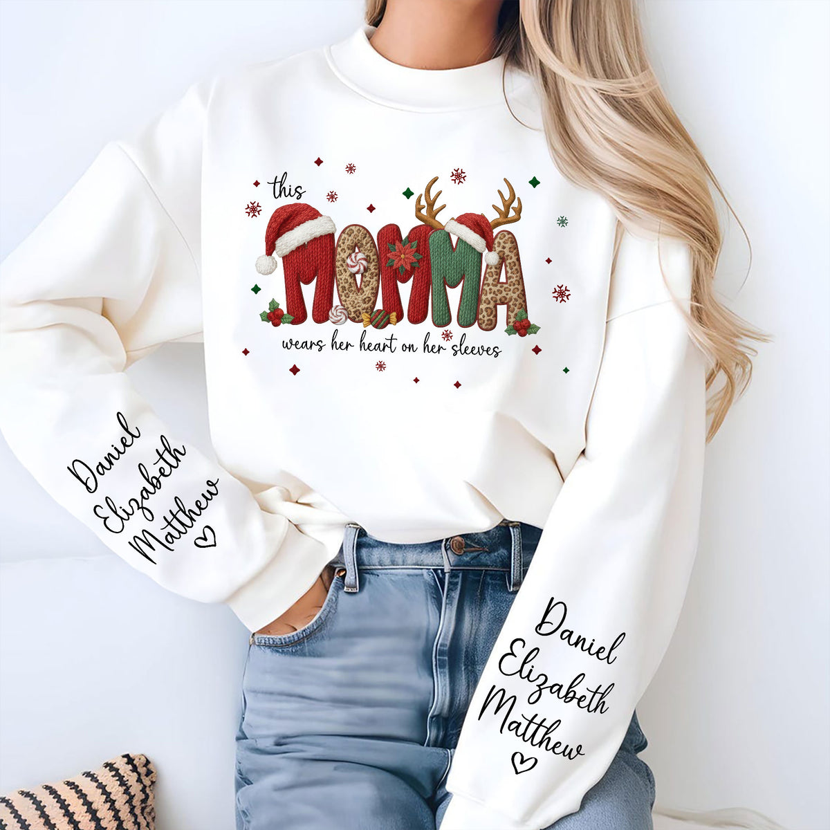 This Mommy Wears Her Heart on Her Sleeves Personalized Printed Sweatshirt HA75 898318