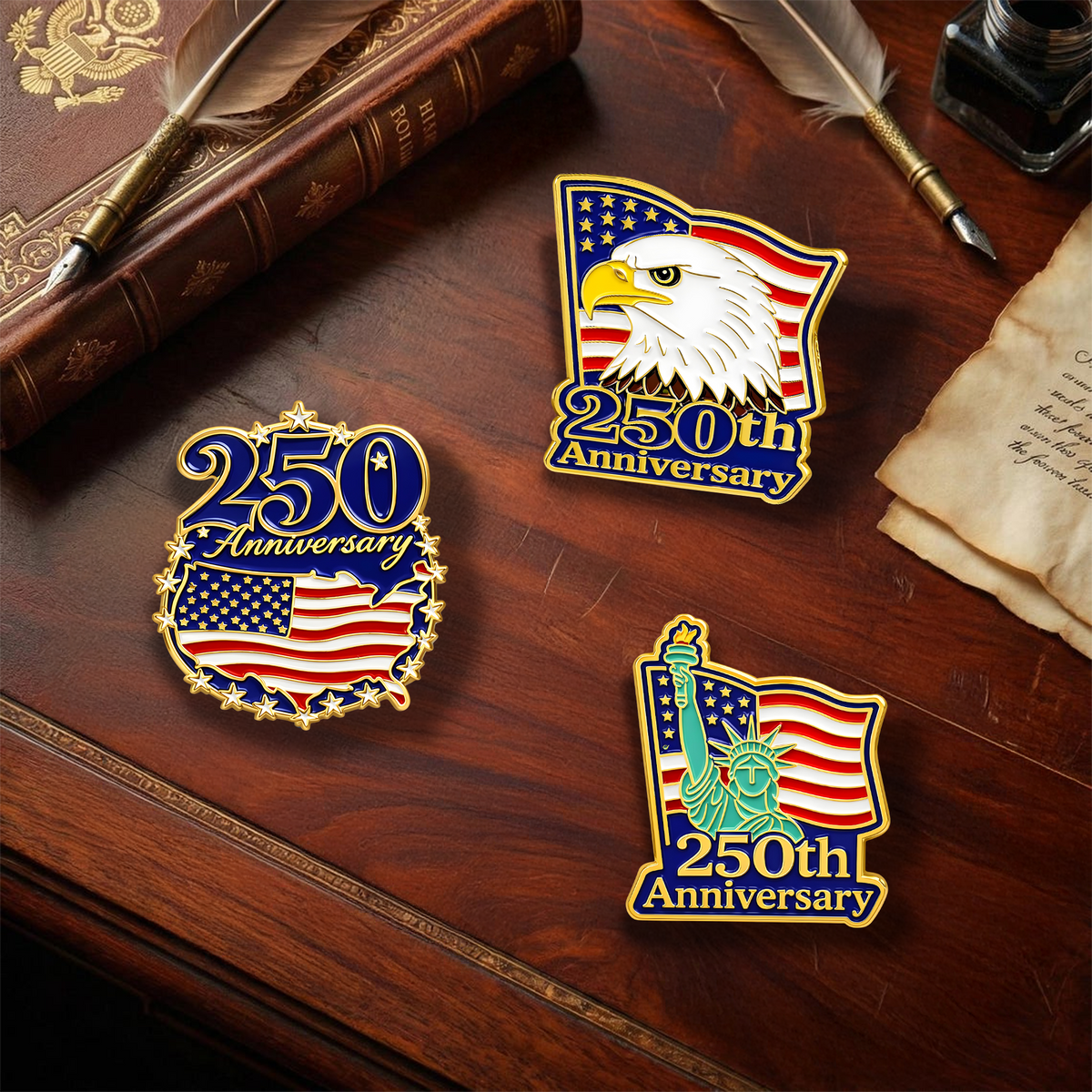 Personalized American Flag 250th Anniversary 1776–2026 Stainless Steel Metal Pin - USA Patriotic Gift LM32 899515