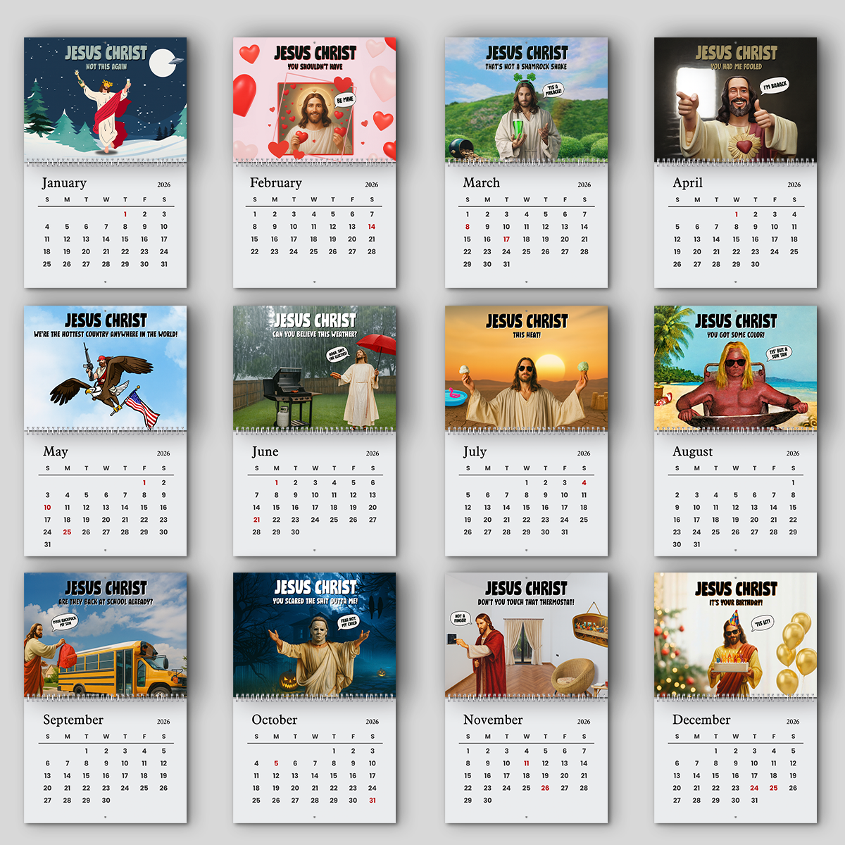 Funny Jesus Christ 2026 Satire Wall Calendar MEME Gift for Friends Family, Present LM32 897305