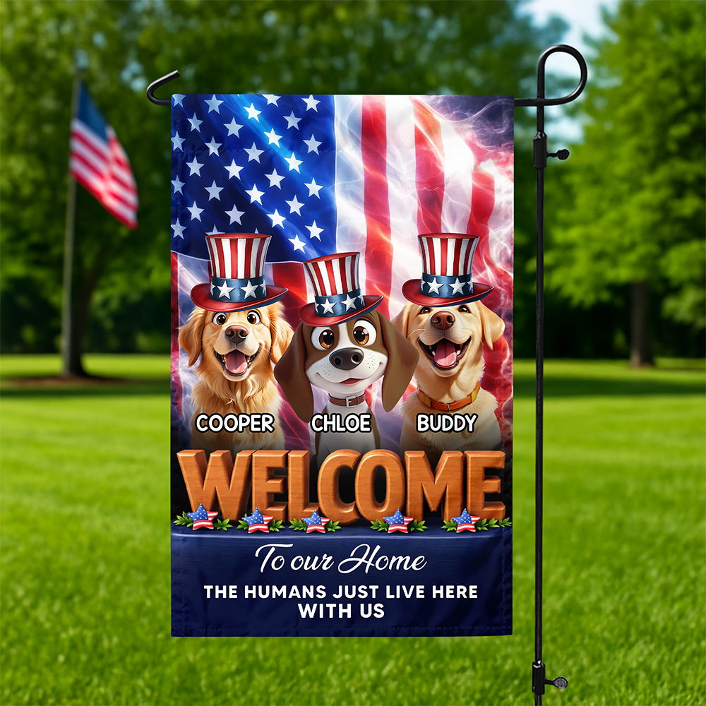 Custom Dog Clipart America Welcome To Our Home Garden Flag TH10 898703