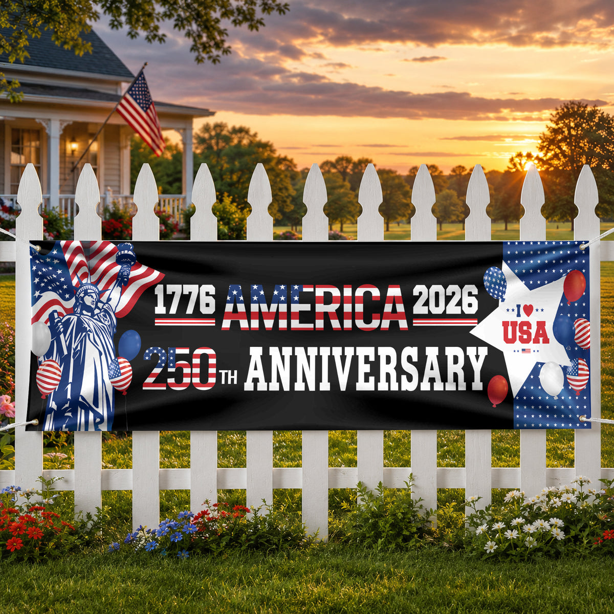 American 1776-2026 The Statue of Liberty Balloons 250th Anniversary Patriotic Party Banner HO82 902778