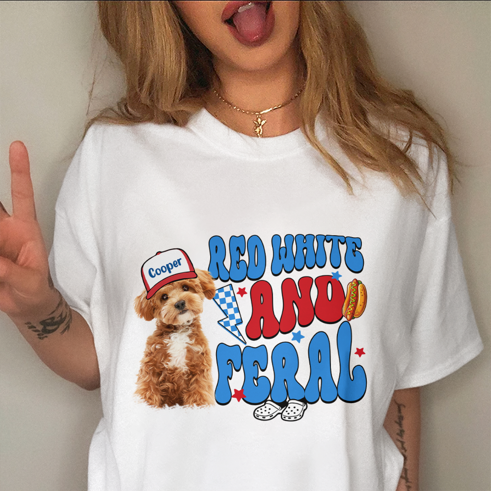 Custom Dog Cat Photo Red White And Feral Independence Day Bright Shirt LM32 893655