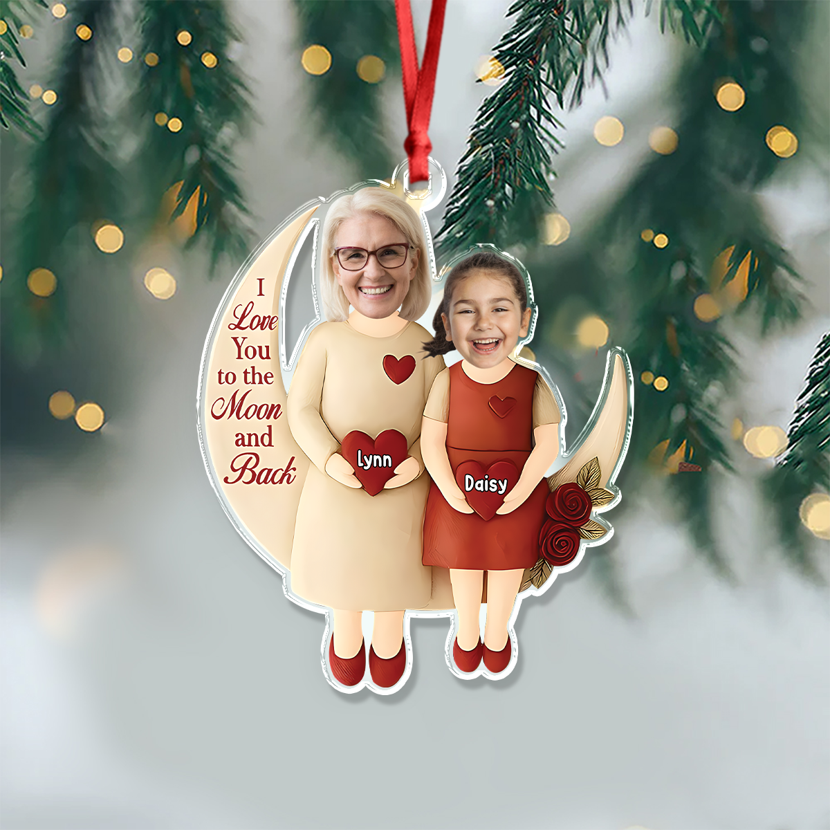 Custom Photo Moon Of Love Family Acrylic Ornament, Gift From Niece For Grandma HO82 900560