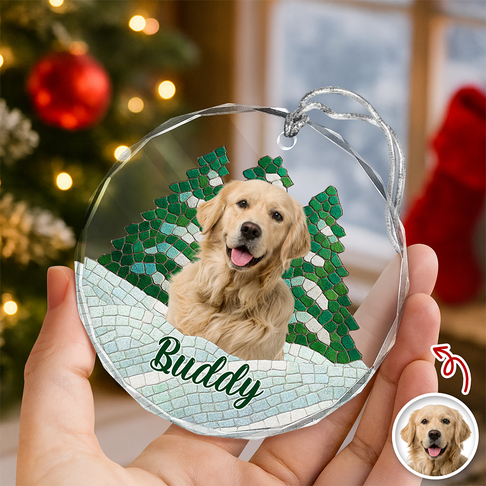 Custom Photo Dog Mosaic Style Glass Ornament Christmas Gift LM32 895047