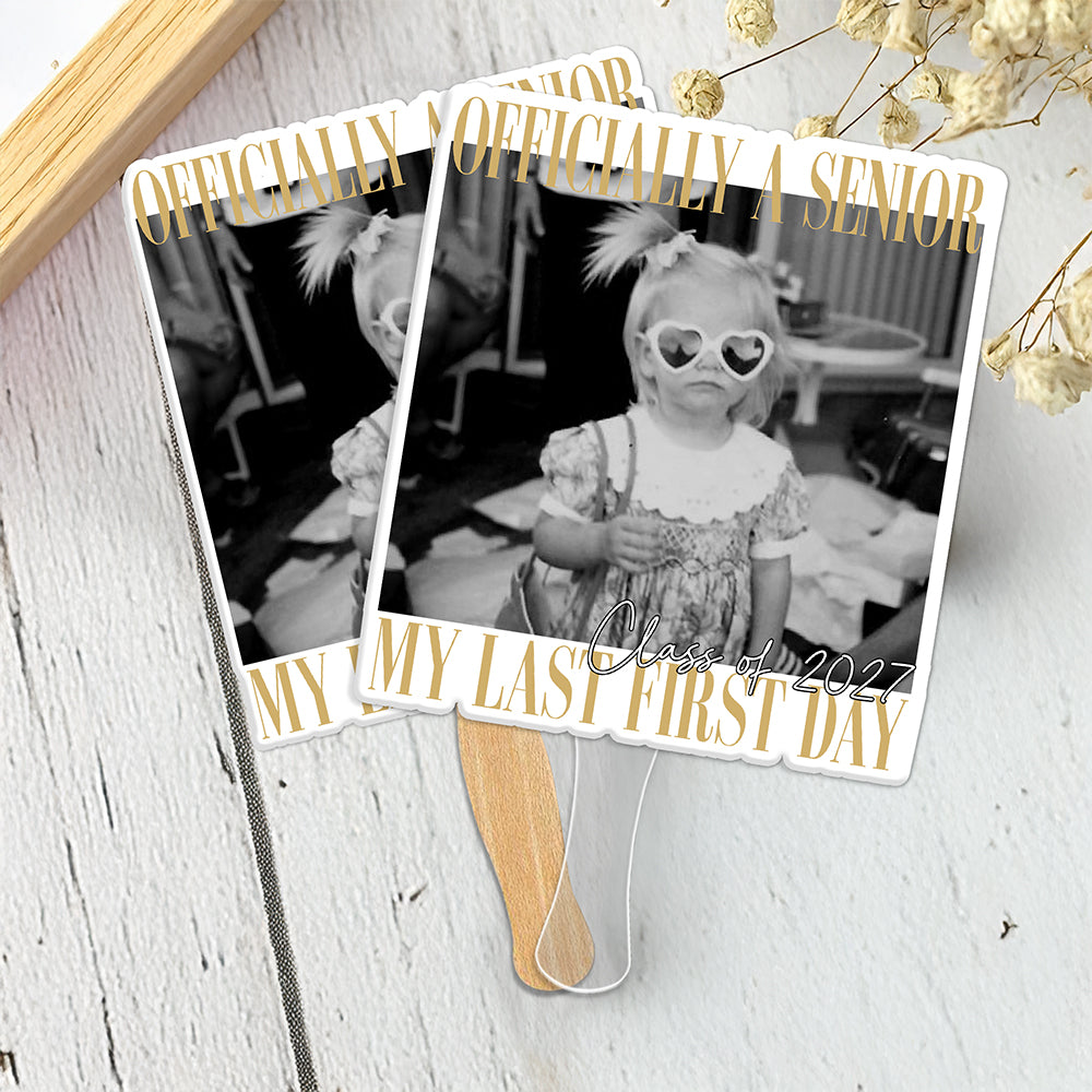 Personalised Vintage Photo And Year Senior - Officially A Senior - My Last First Day Face Fan HA75 922072