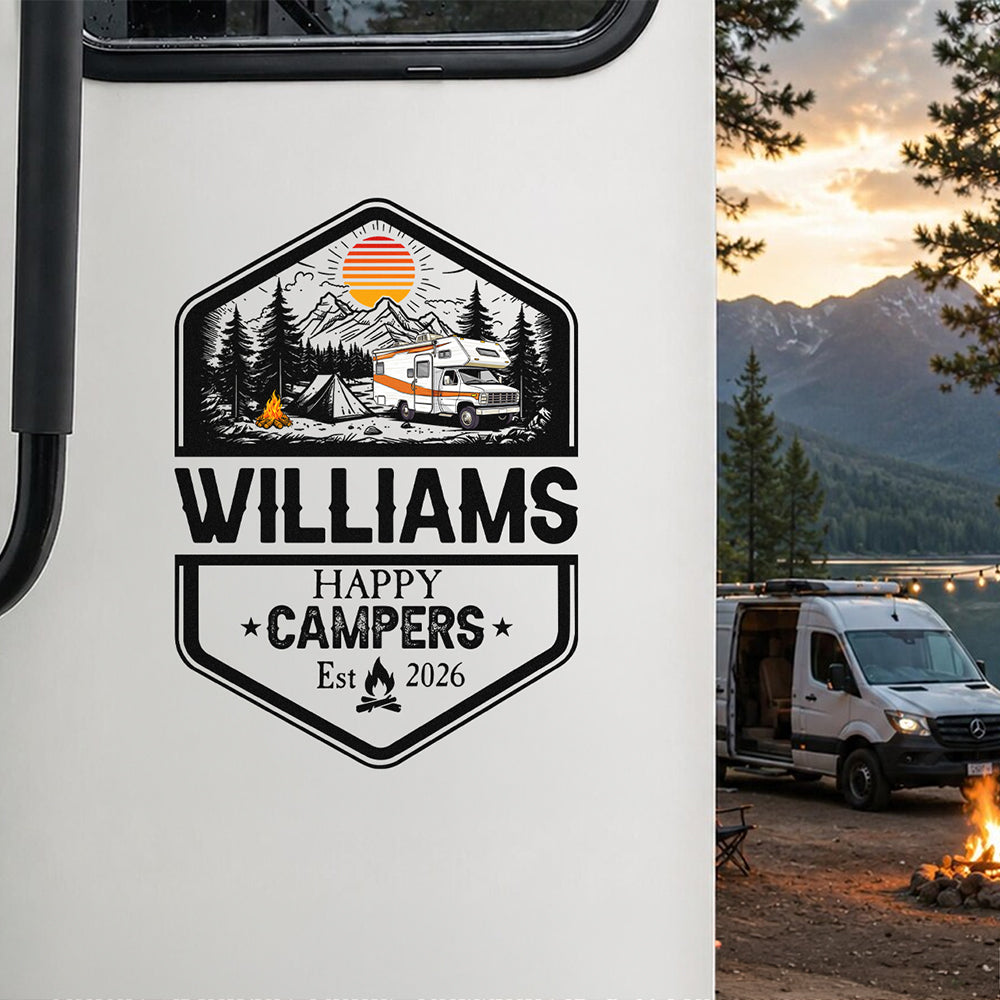 Personalized Family Name Happy Campers Adventures RV Decal Sticker LM32 669403