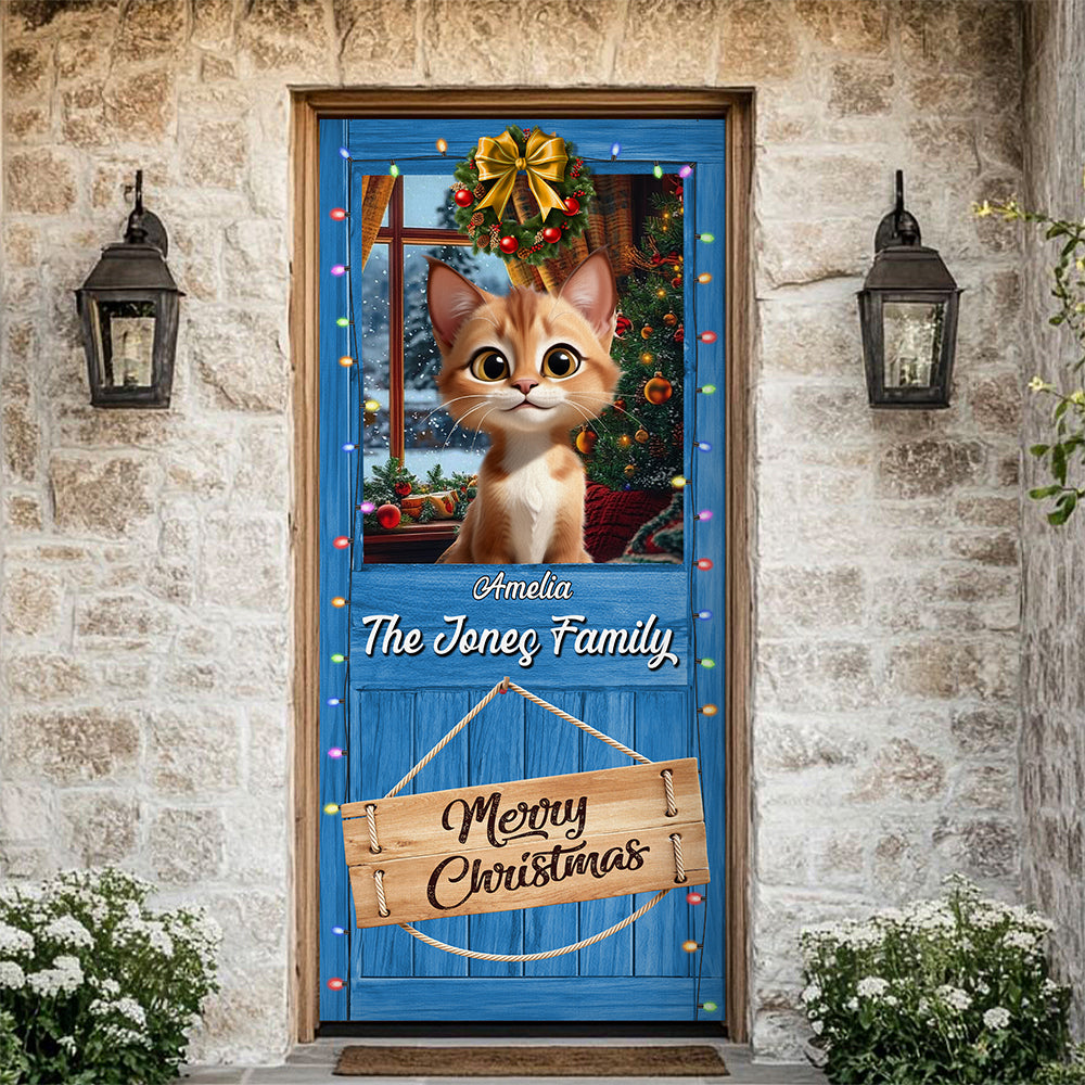 Custom Cute 3D Cat Meowy Christmas Decoration Door Cover For Cat Lovers LM32 897137