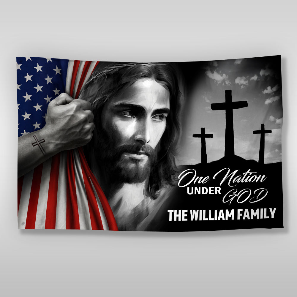 Personalized Family Name One Nation Under God Banner House Flag HA75 898192