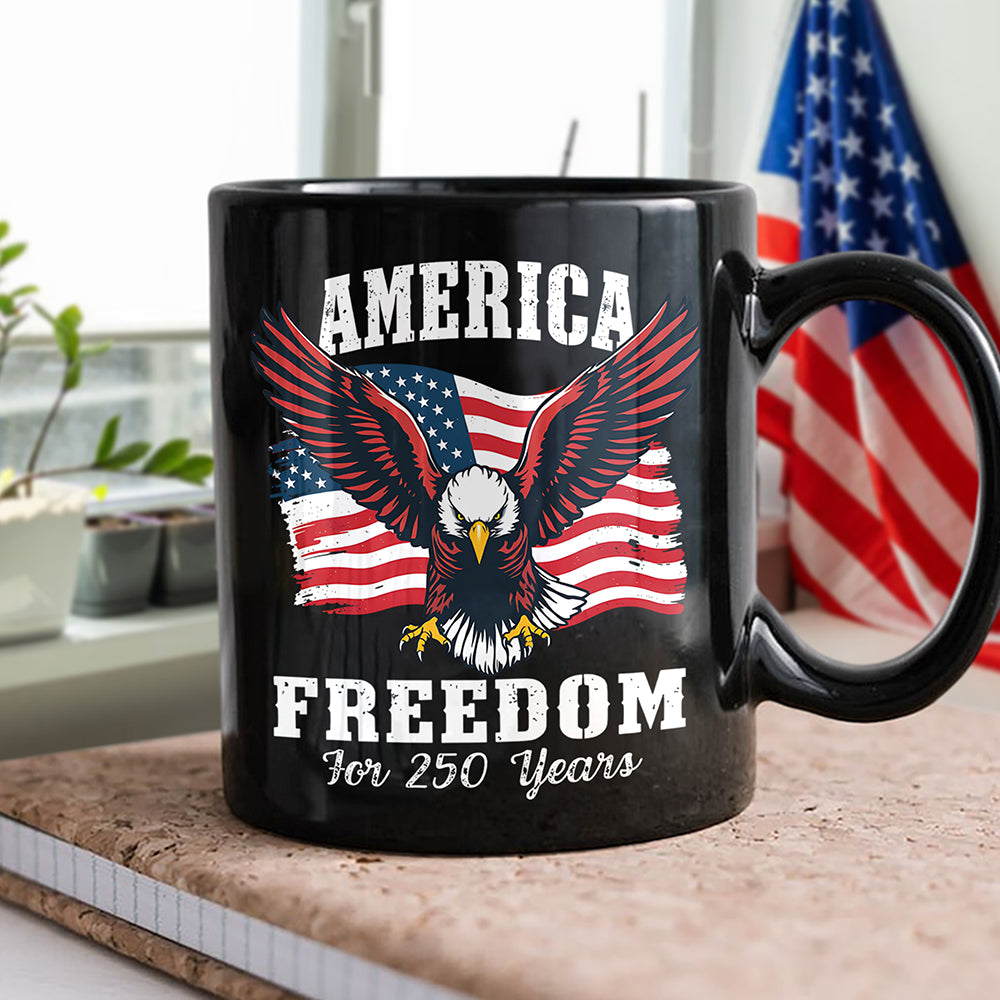 America 250 Years of Freedom Patriotic Eagle Flag Black Mug HA75 897336