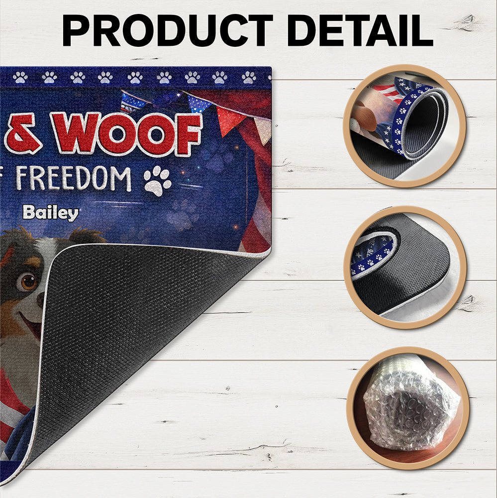 Personalized Cute Dog Red White Woof 250 Years Of Freedom Doormat TH10 169055