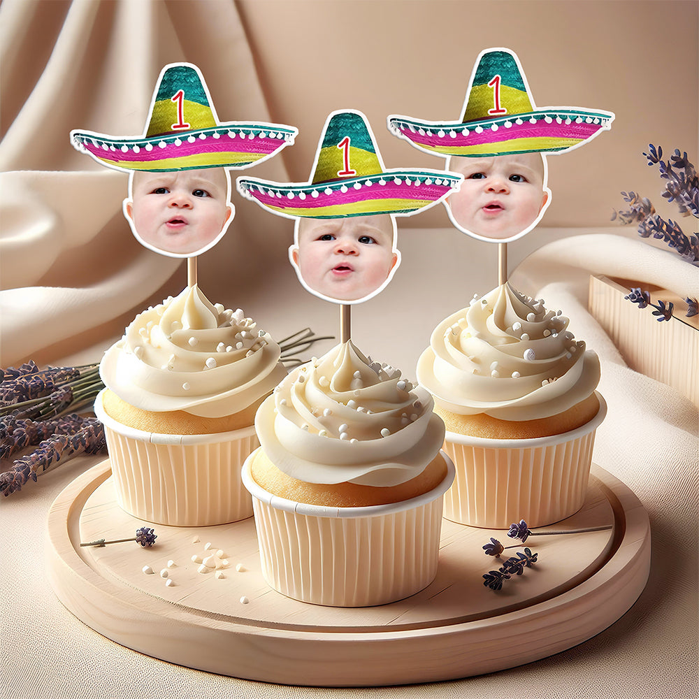Custom Photo Mexican Fiesta Sombrero Maracas Birthday Decoration Party Cupcake Toppers HA75 892110