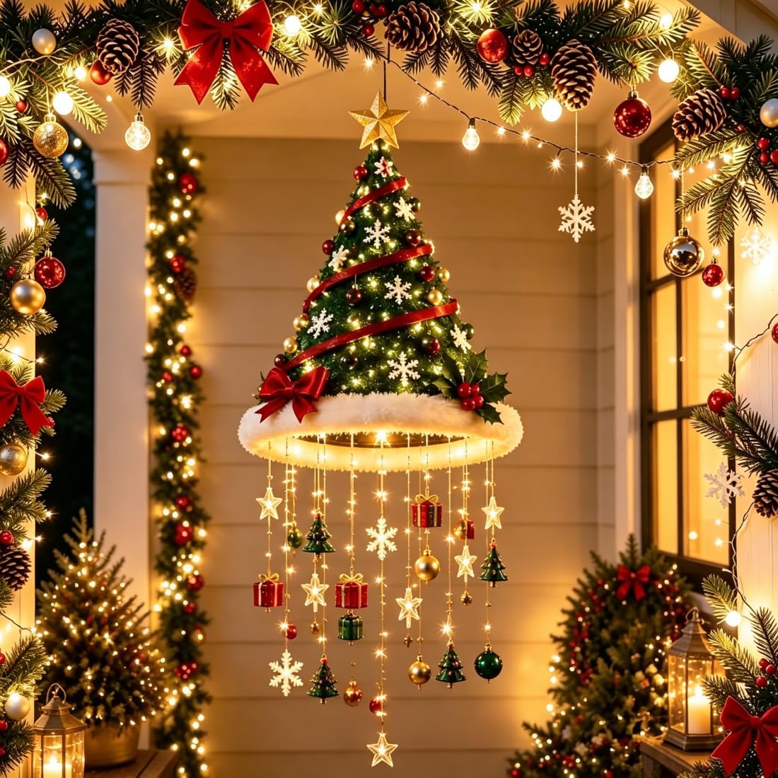 Lighted Santa Hat Chandelier with Warm LED Lights for Christmas Decor HO82 903572