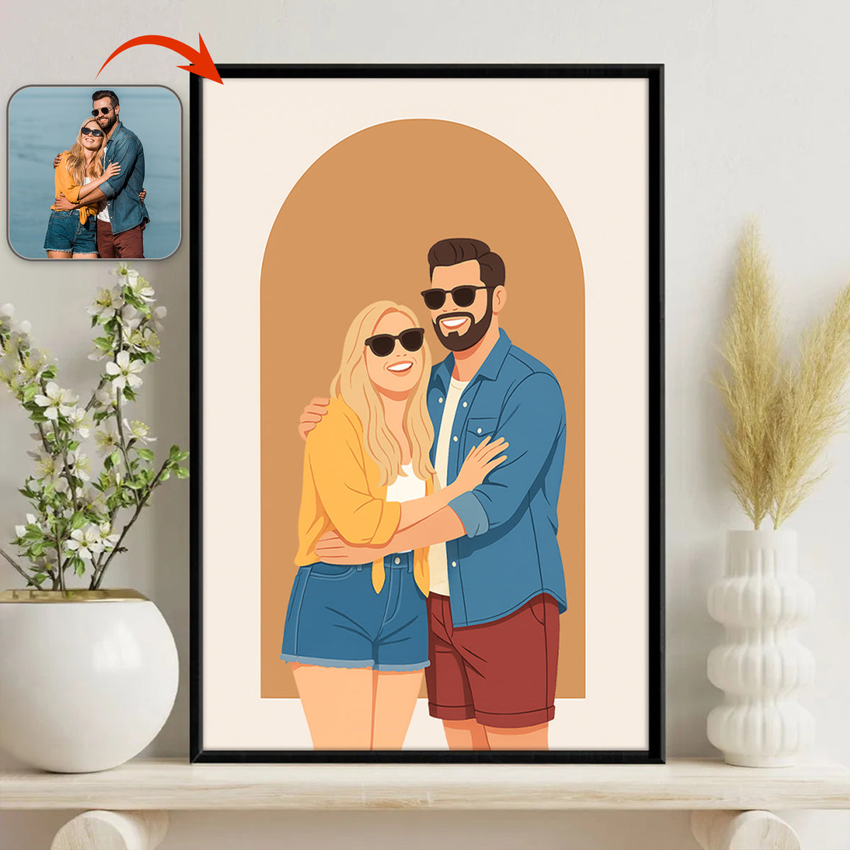 Custom Couple Portrait Photo With Drawing Style Poster Picture Frame HO82 894152