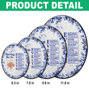 Custom Name Letter God Says I Am Flower Toile De Jouy Style Stained Glass Suncatcher LM32 895393