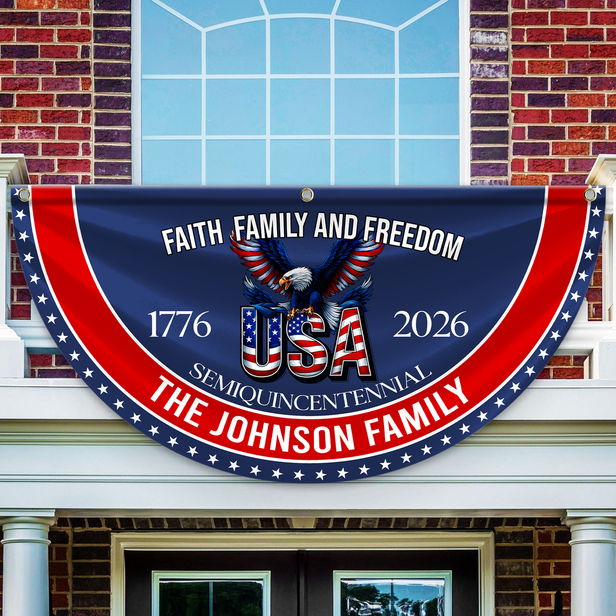 Custom Family Name Faith, Family & Freedom America 250 Years Non-Pleated Fan Flag CH07 910236