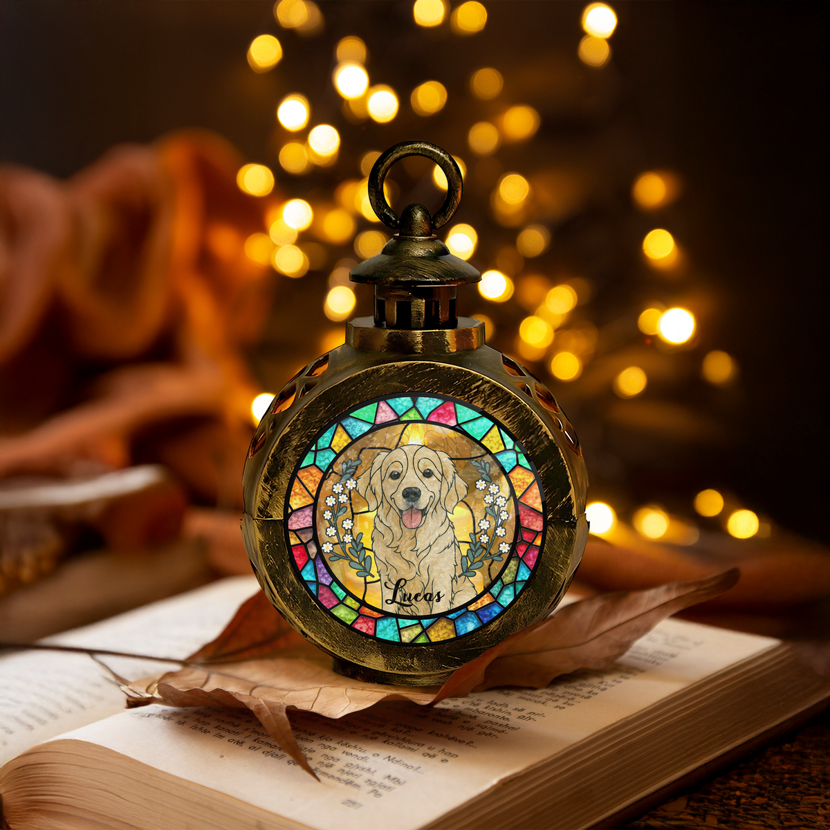 Custom Dog Portrait Photo With Memorial Candlelight Lantern Ornament HO82 900192