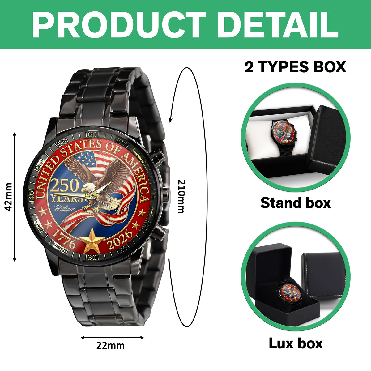 USA 250 Years Anniversary America Personalized Men's Wrist Watch HA75 920600